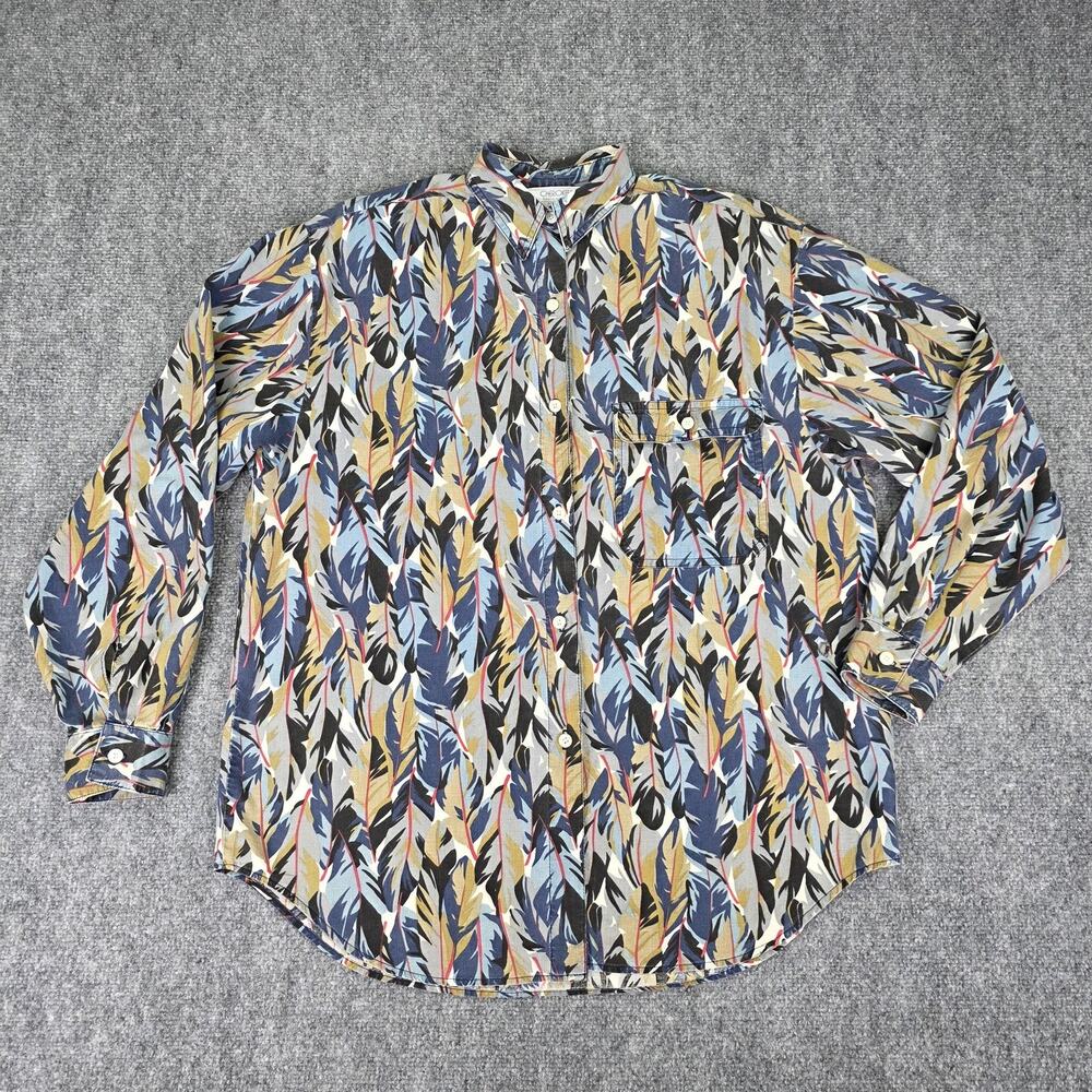 Vintage Cherokee Shirt Womens Large Feather Print Long Sleeve Button Up USA 90s